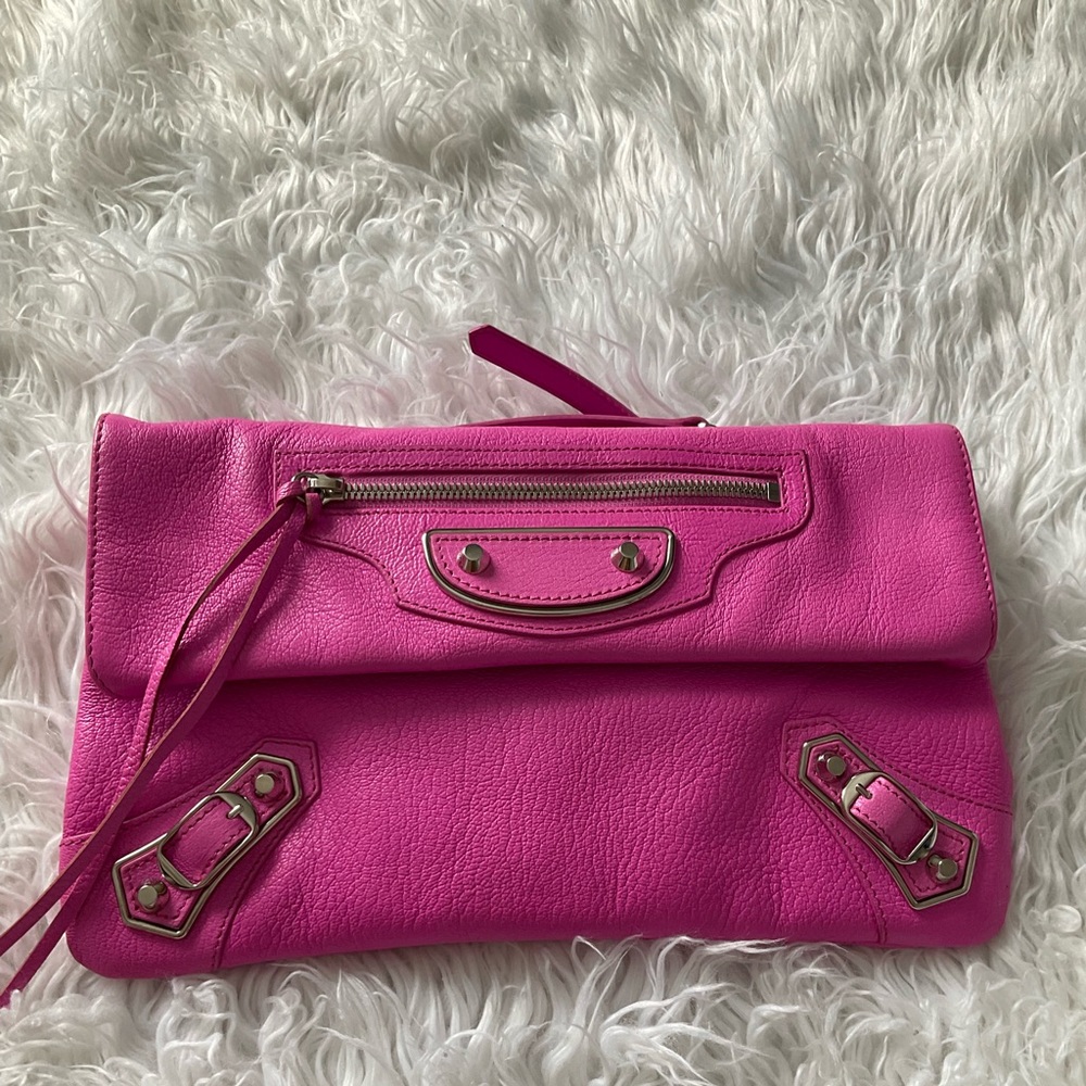 💖 Balenciaga metallic edge lambskin envelop clutch bag Rose 💖